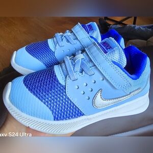Sz 10C Toddler Kids NIKE DOWNSHIFTER 7 BLUE Bungee Lace/ Adjustable Strap